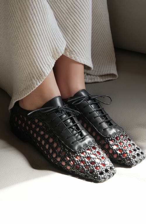 Andrea Gomez Antonia Woven Leather Flat In Black