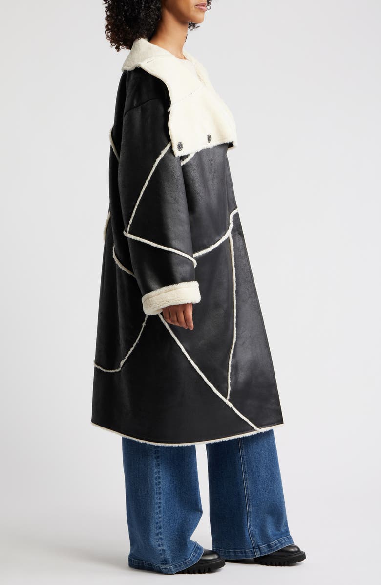 UGG<sup>®</sup> Emberlynn Oversize Faux Leather & LuxeFluff Long Coat, Alternate, color, Black