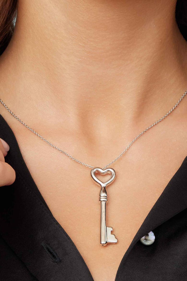Key To My Heart Pendant Necklace in Sterling Silver, Alternate, color, Silver