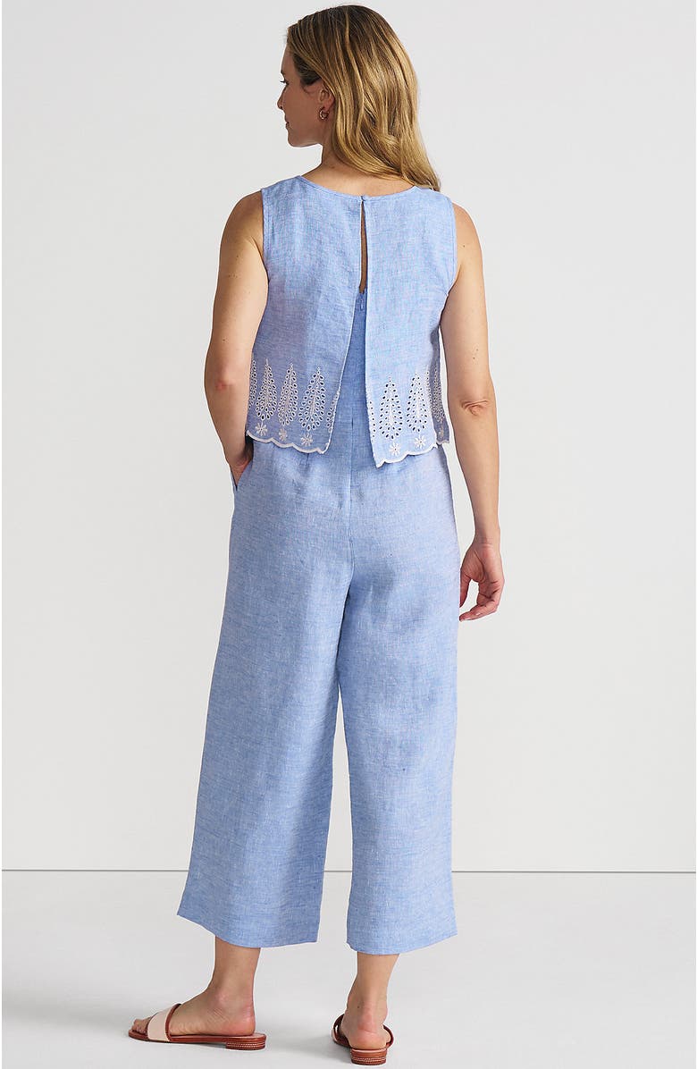 Lands' End Linen Sleeveless Embroidered Jumpsuit, Alternate, color, 