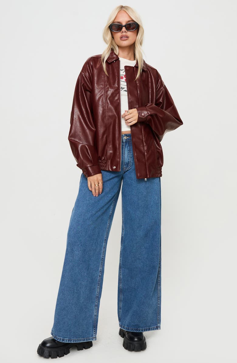 Princess Polly Devija Oversize Faux Leather Jacket, Alternate, color, Burgundy