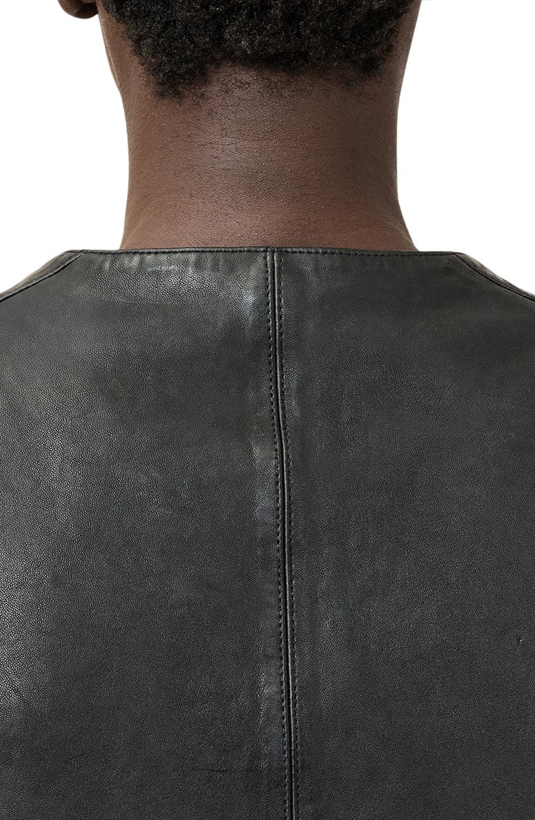 AllSaints Davies Leather Waistcoat, Alternate, color, Black