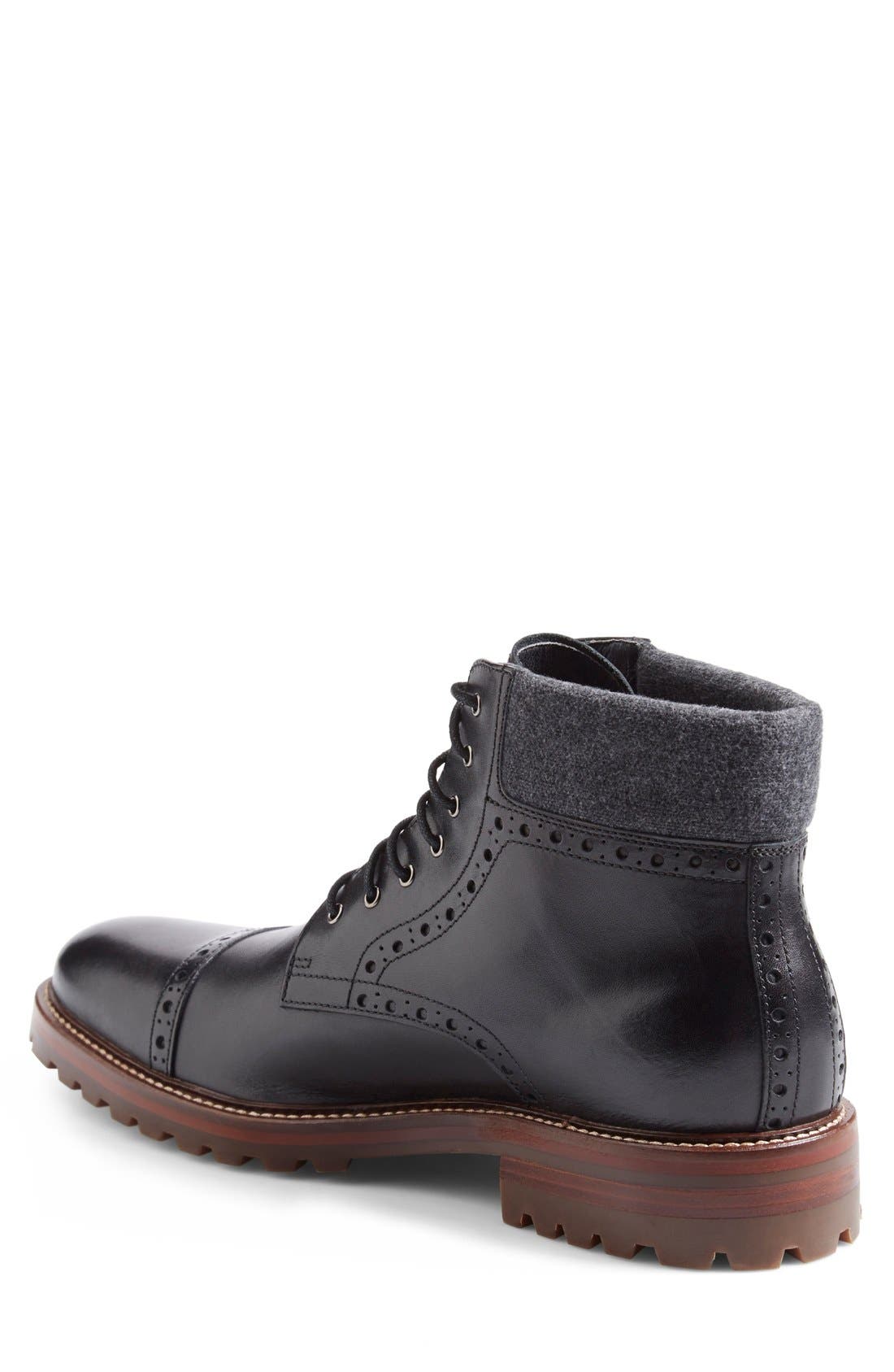 J&M 1850 'Karnes' Brogue Cap Toe Boot, Alternate, color, BLACK/ DARK GREY LEATHER