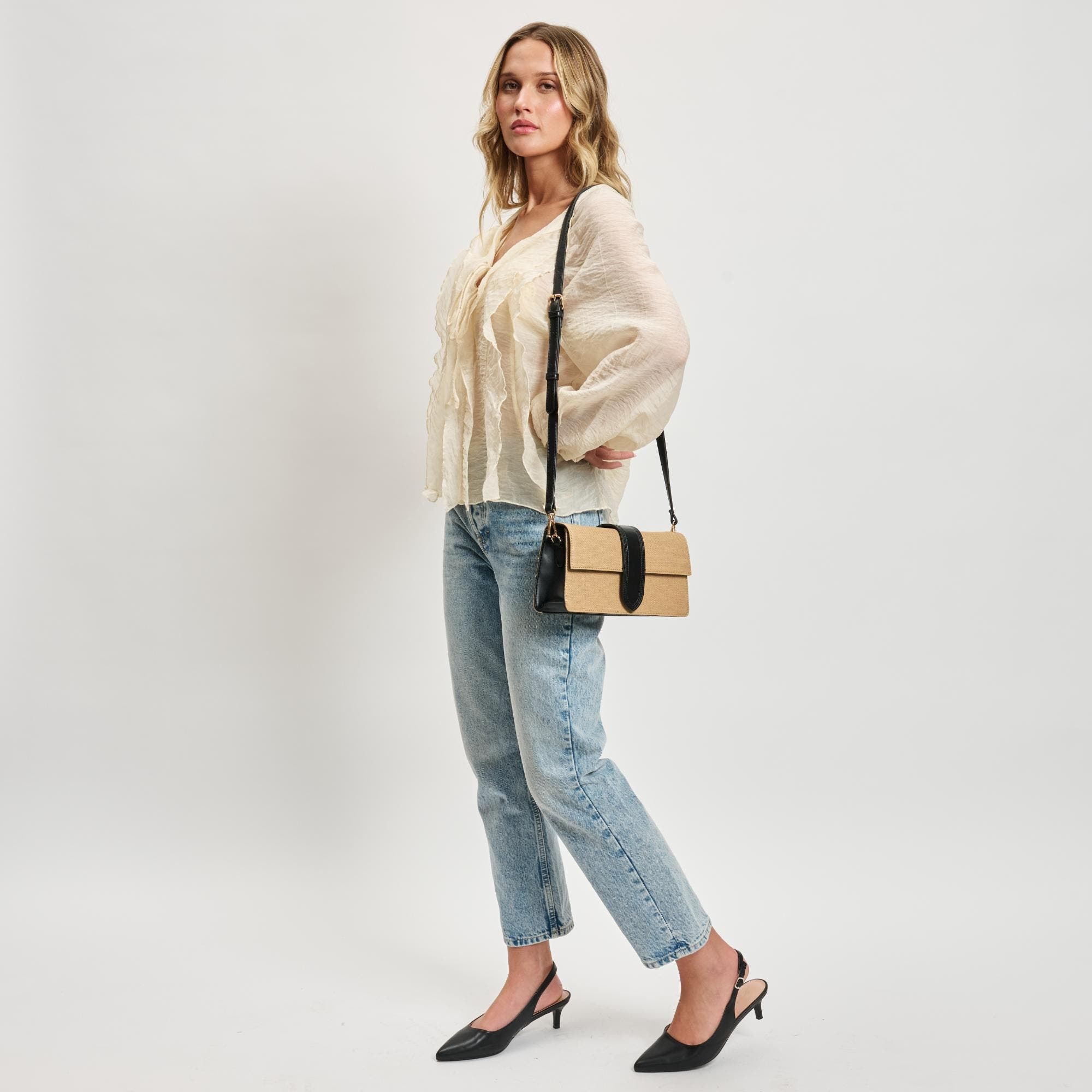 MODA LUXE Violet - Straw Crossbody, Alternate, color, Natural Black