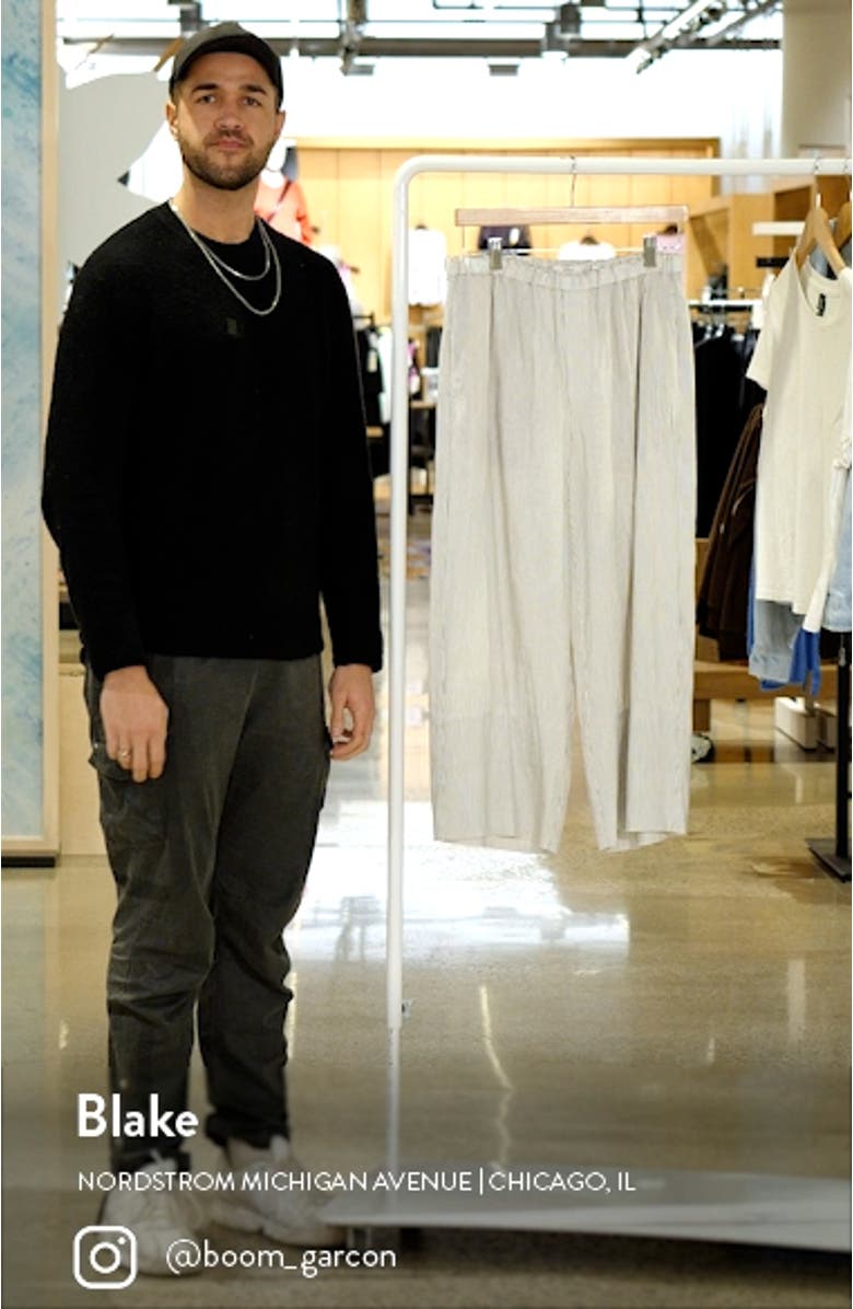 Stripe Linen Blend Crop Pull On Pants, sales video thumbnail