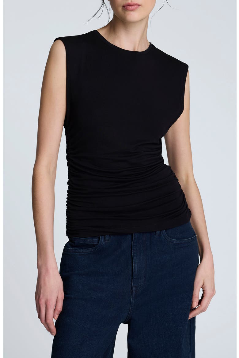 Ruched Sleeveless Knit Top, Main, color, BLACK