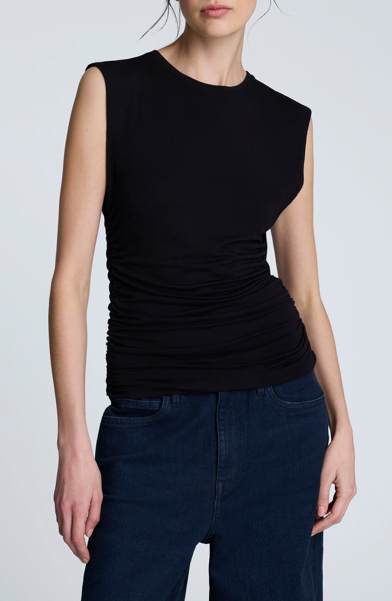 Kenneth Cole Ruched Sleeveless Knit Top, Main, color, Black