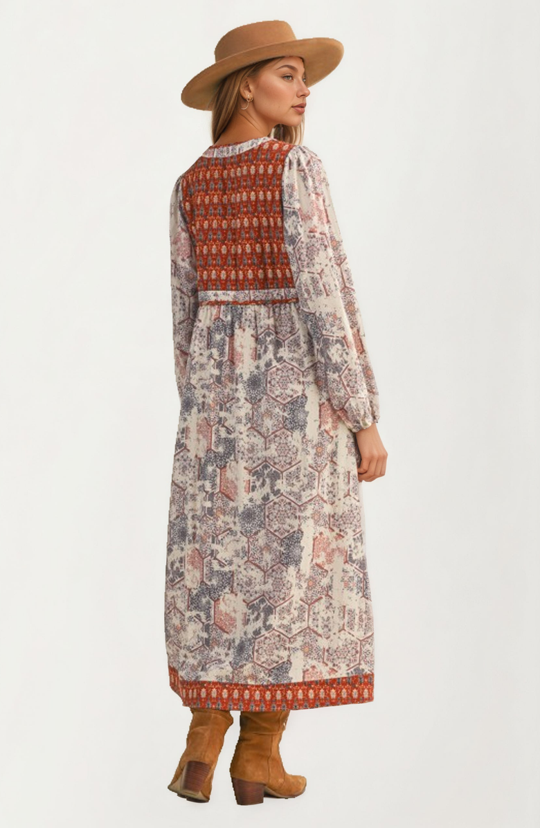 Knit and Lounge Patchwork Print Relaxed Fit Long Sleeve Maxi Dress, Alternate, color, Patchwork Print