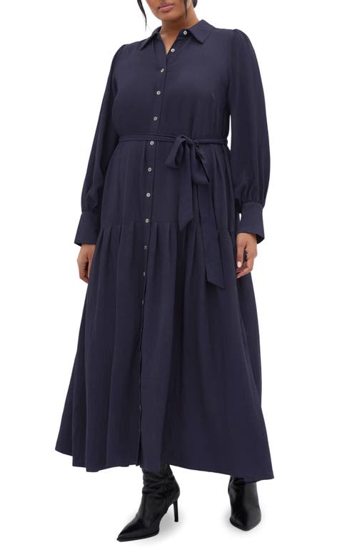 City Chic Romie Button-up Shirtdress In Blue