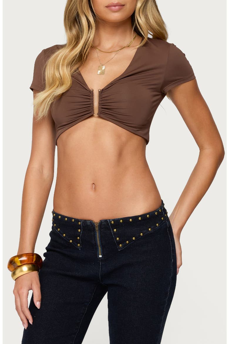 Jazzi U-Ring Crop Top, Main, color, BROWN
