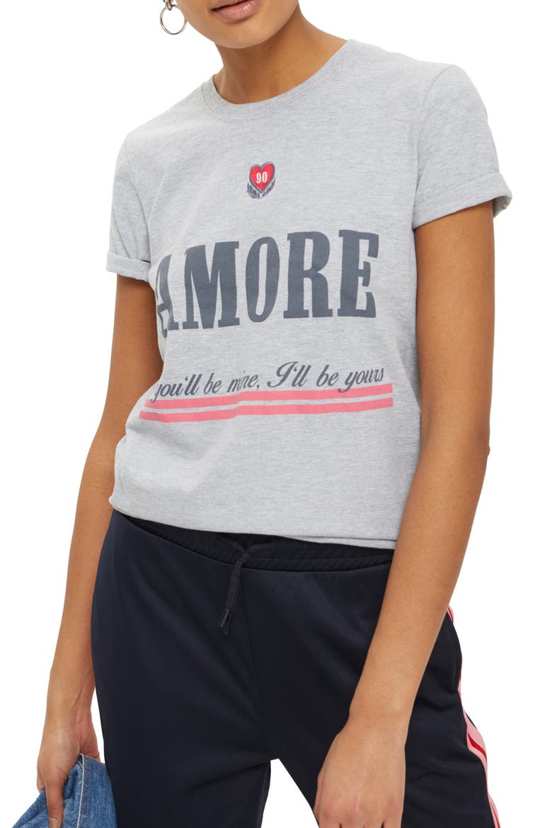 Embroidered Amore Graphic Tee, Main, color, GREY MARL