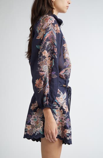 【Zimmermann】Rhiannon embroidered floral minidress Zimmermann Rhiannon Lantern Mini Dress in Cream & Black
