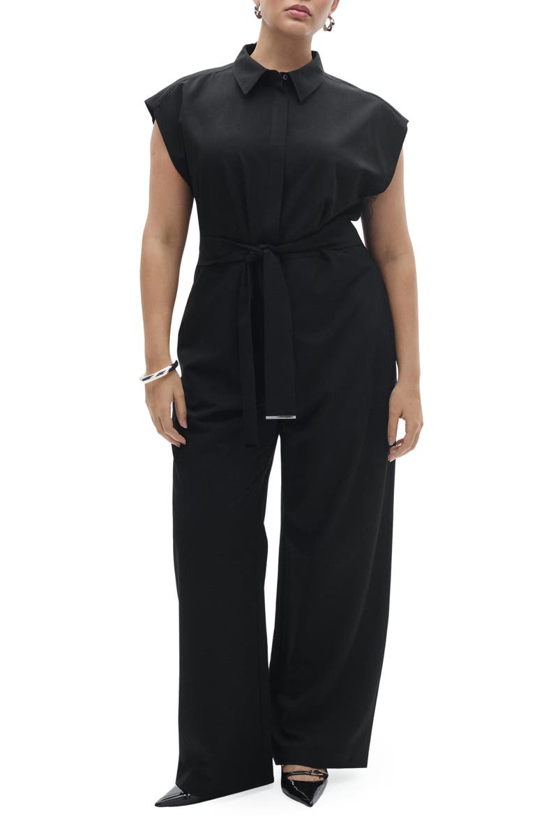 Tie Belt Jumpsuit, Main, color, BLACK
