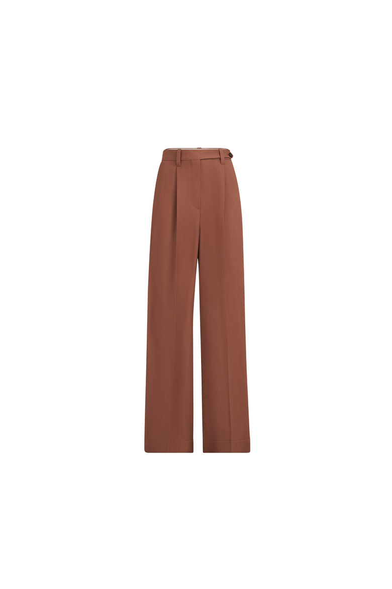 Fluid twill wide trousers with monili, Alternate, color, Red