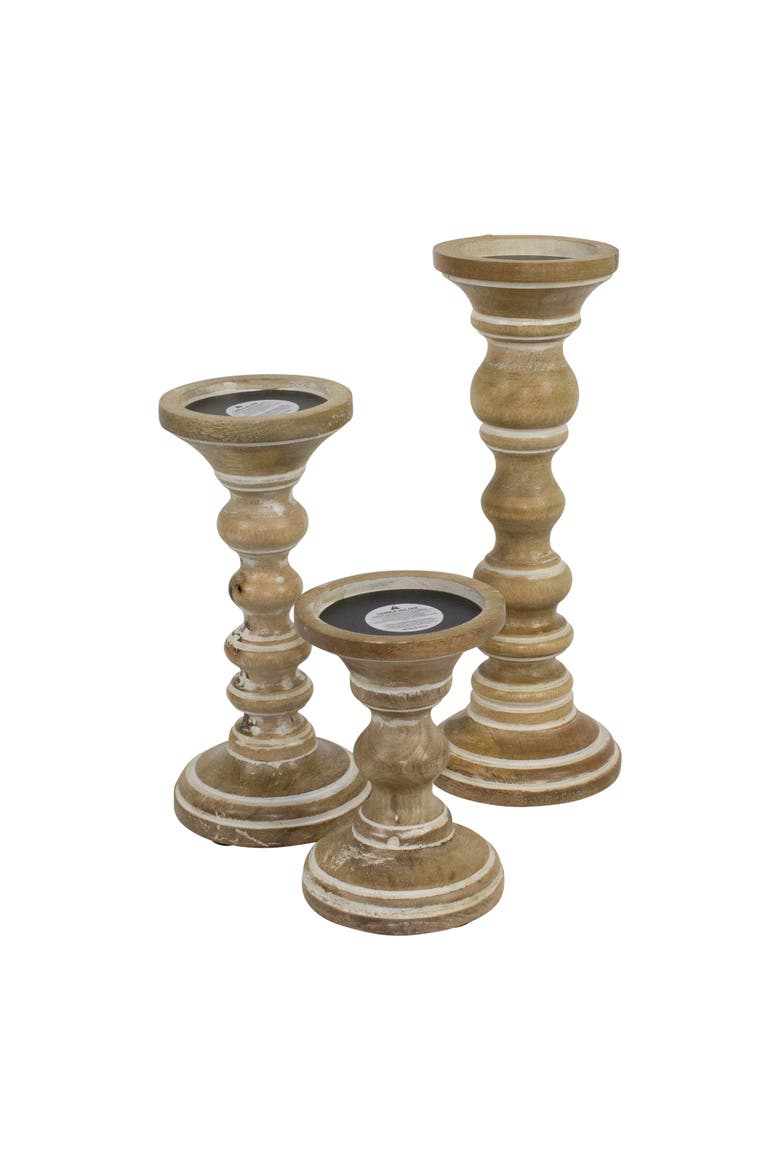 Willow Mango Wood Candleholders - Set of 3, Alternate, color, Whitewash