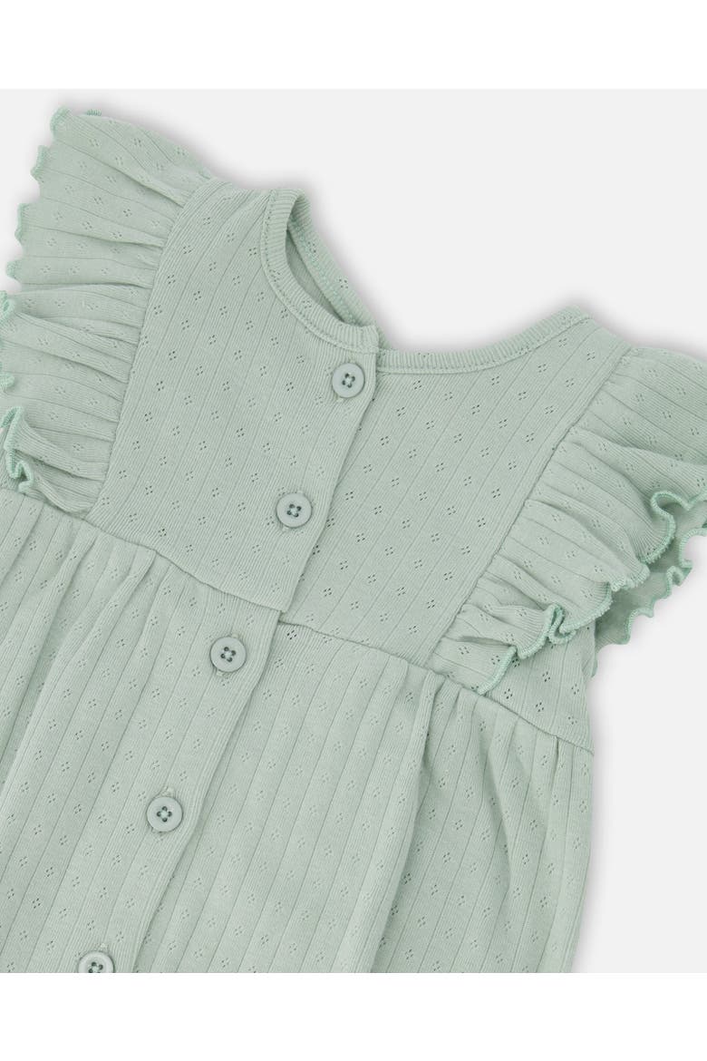 Cotton Pointelle Jersey Romper with Frills, Alternate, color, Green