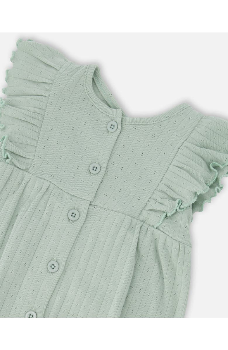 Deux par Deux Cotton Pointelle Jersey Romper with Frills, Alternate, color, Green