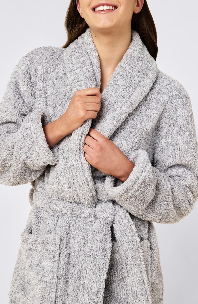 Papinelle Plush Short Robe, Alternate, color, Light Grey