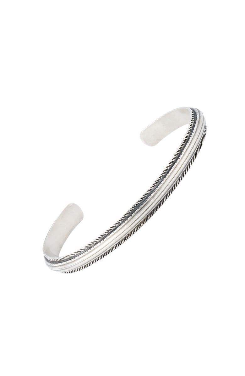 Jan Leslie Sterling Silver Feather Trim Cuff Bracelet, Main, color, Silver