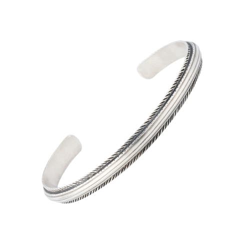 Sterling Silver Feather Trim Cuff Bracelet