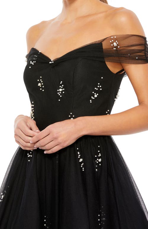 Mac Duggal Off The Shoulder Embellished Tulle Cocktail Dress In Black