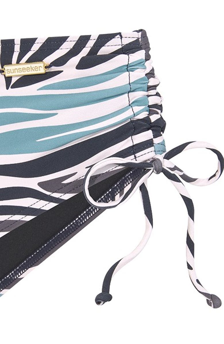 LASCANA Zebra Print Mid Rise Bikini Bottom, Alternate, color, Turquoise & Black