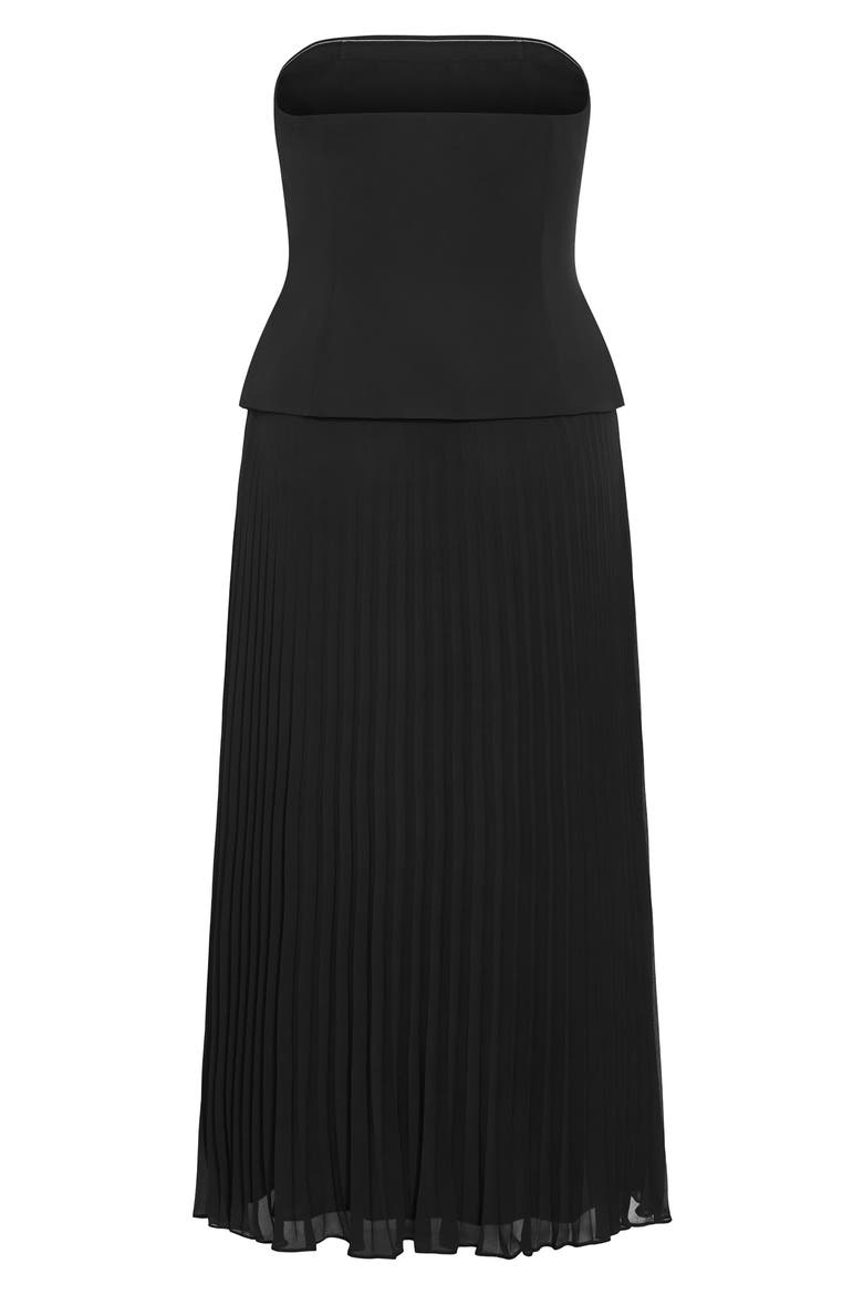 Loretta Strapless Pleated Maxi Dress, Alternate, color, BLACK