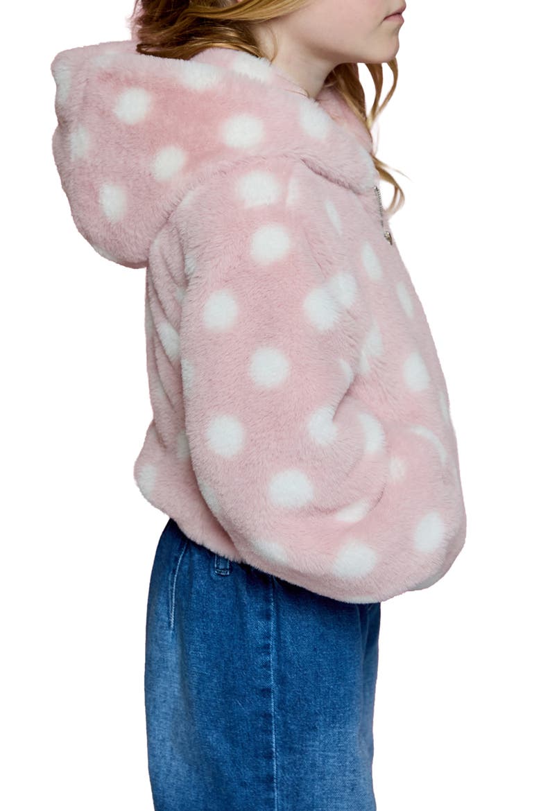 Kids' Polka Dot Faux Fur Jacket, Alternate, color, PINK COMBO