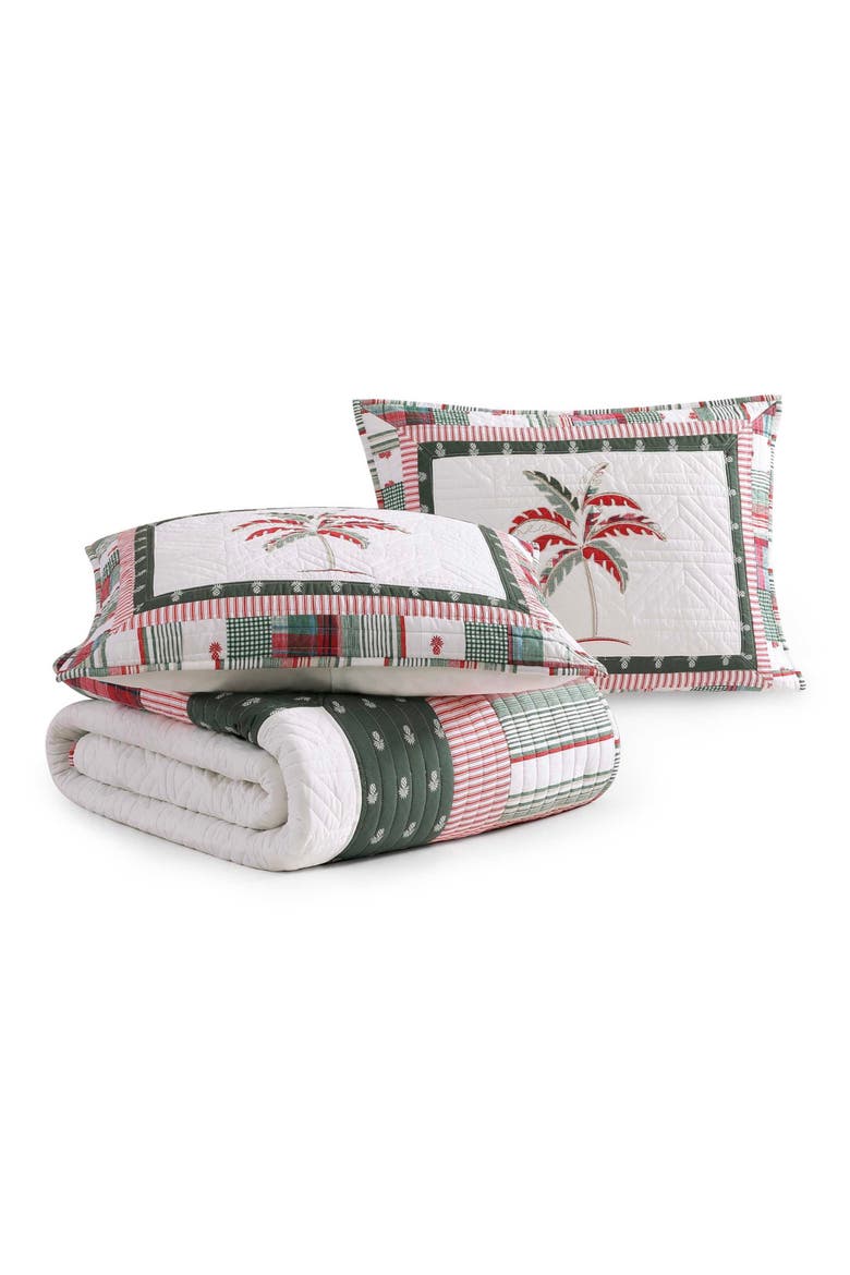 Palm Tree Patchwork Cotton Quilt Set, Main, color, RED/ GREEN