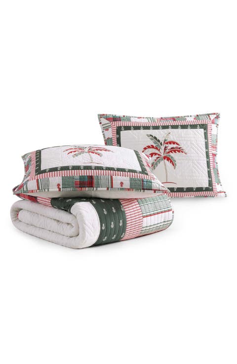 Palm Tree Patchwork Cotton Quilt Set