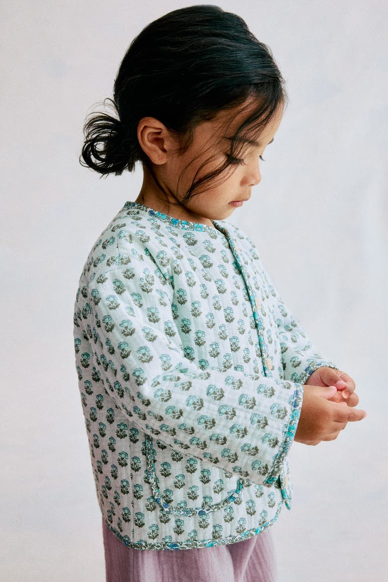 Quilted Patchwork-print Jacket, Alternate, color, Light turquoise/floral