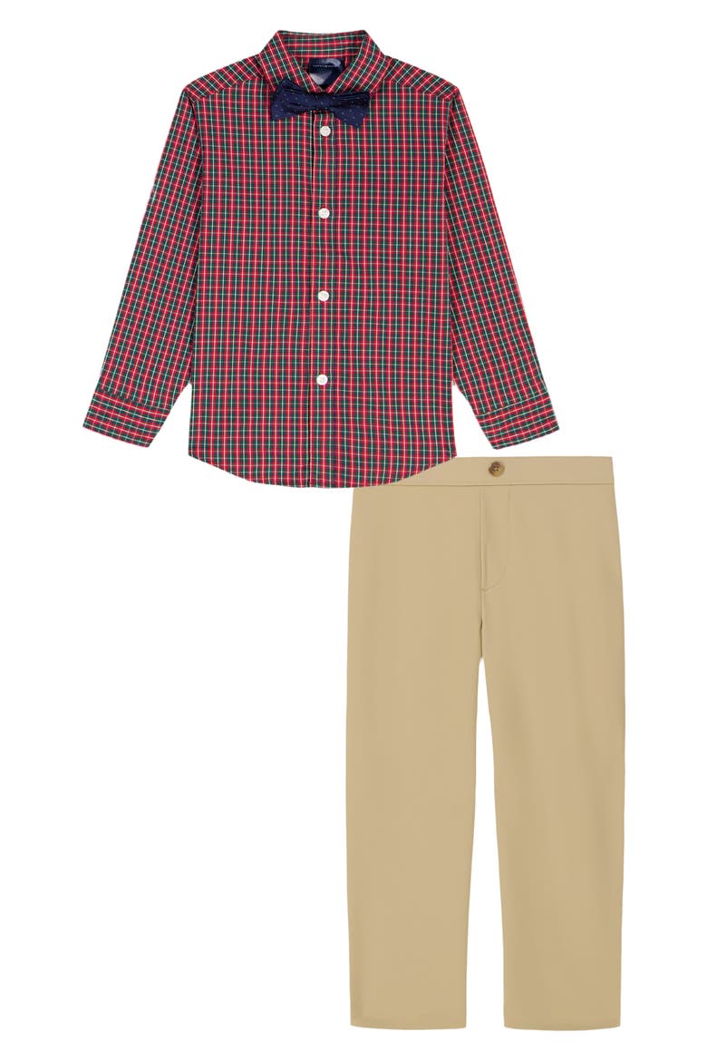 Kids' Tavern Check Button-Up Shirt, Pants & Bow Tie Set, Main, color, 605 CHILI PEPPER