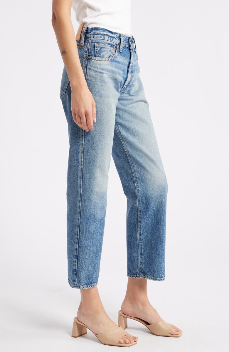 MOUSSY Vineyards Distressed Nonstretch High Waist Ankle Boyfriend Jeans, Alternate, color, Blue