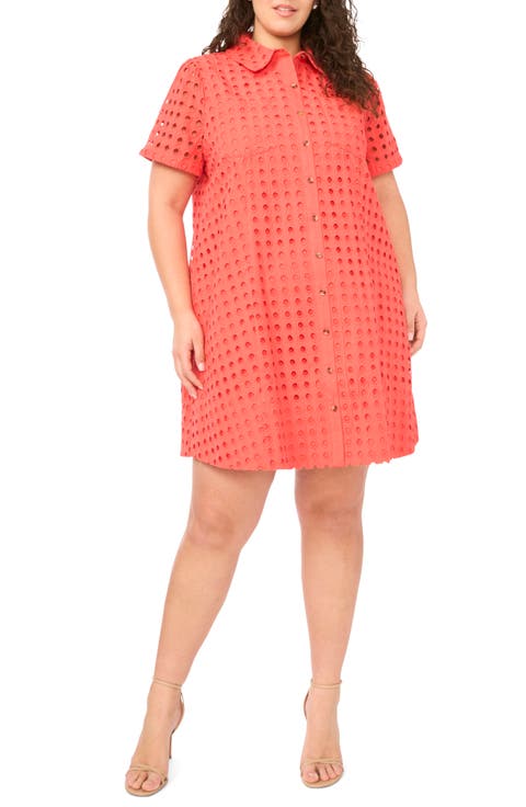 Eyelet Short Sleeve Cotton Shirtdress (Plus)