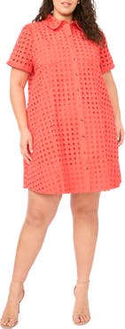 CeCe Eyelet Short Sleeve Cotton Shirtdress