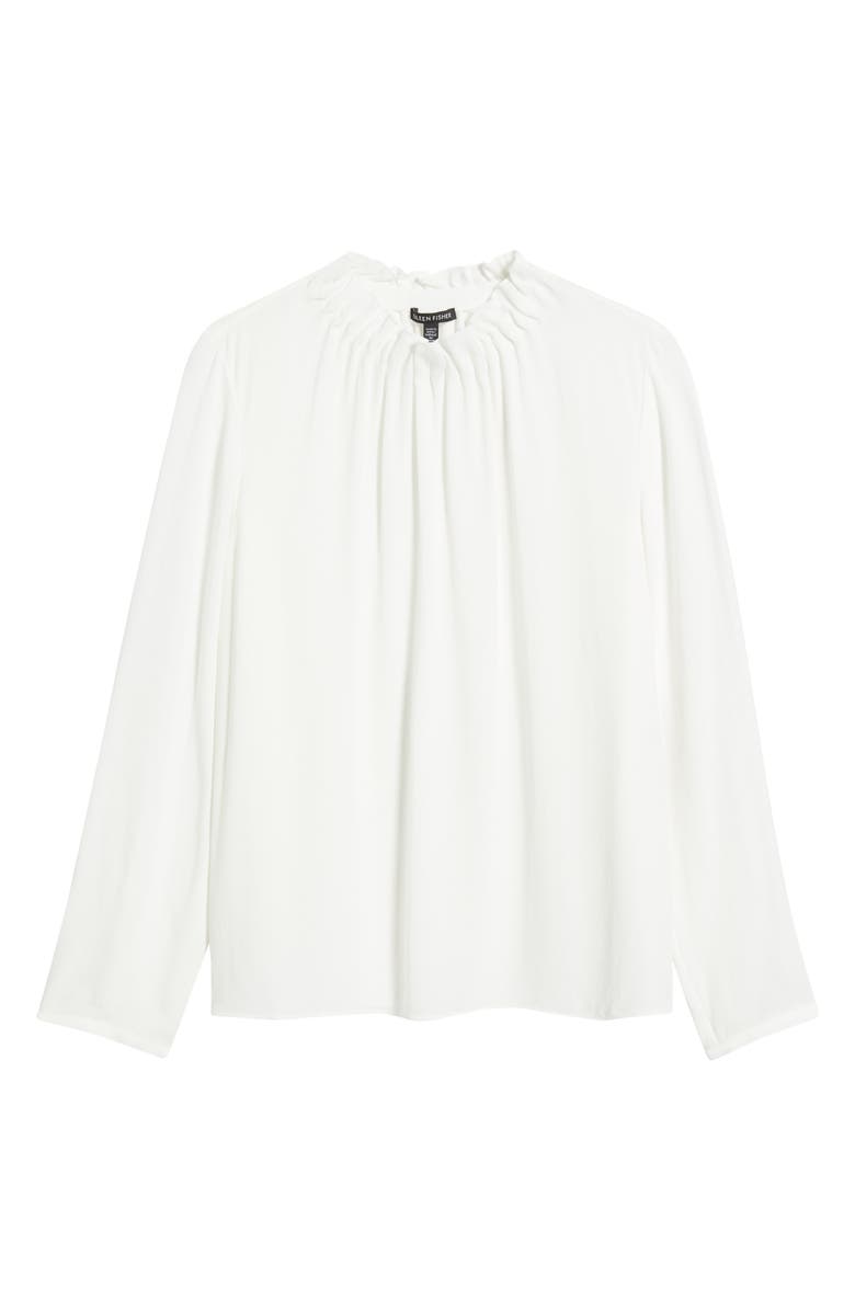 Eileen Fisher Gathered Neck Long Sleeve Silk Shirt, Alternate, color,