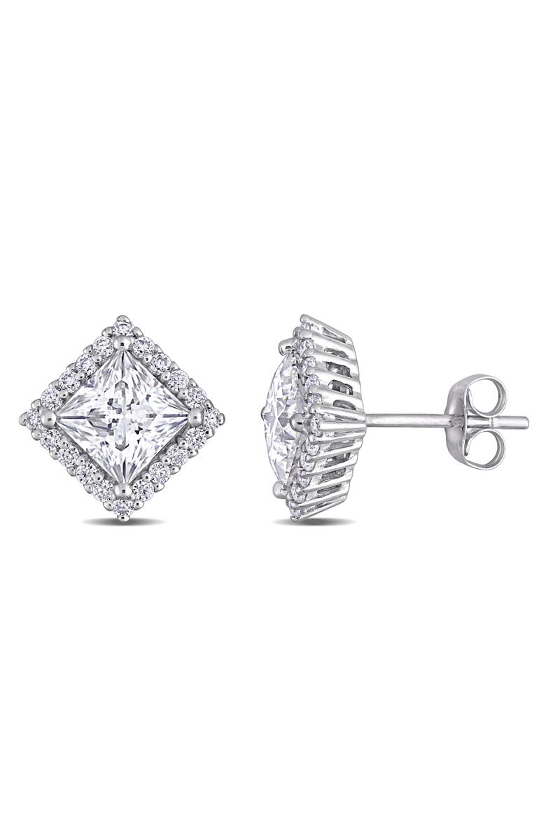 Julianna B. Moissanite Diamond Halo Earrings 10k White Gold, Main, color, 