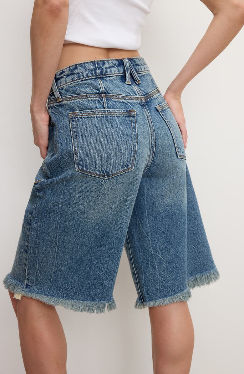 Good American Good Standard Frayed Denim Bermuda Shorts, Alternate, color, Indigo808