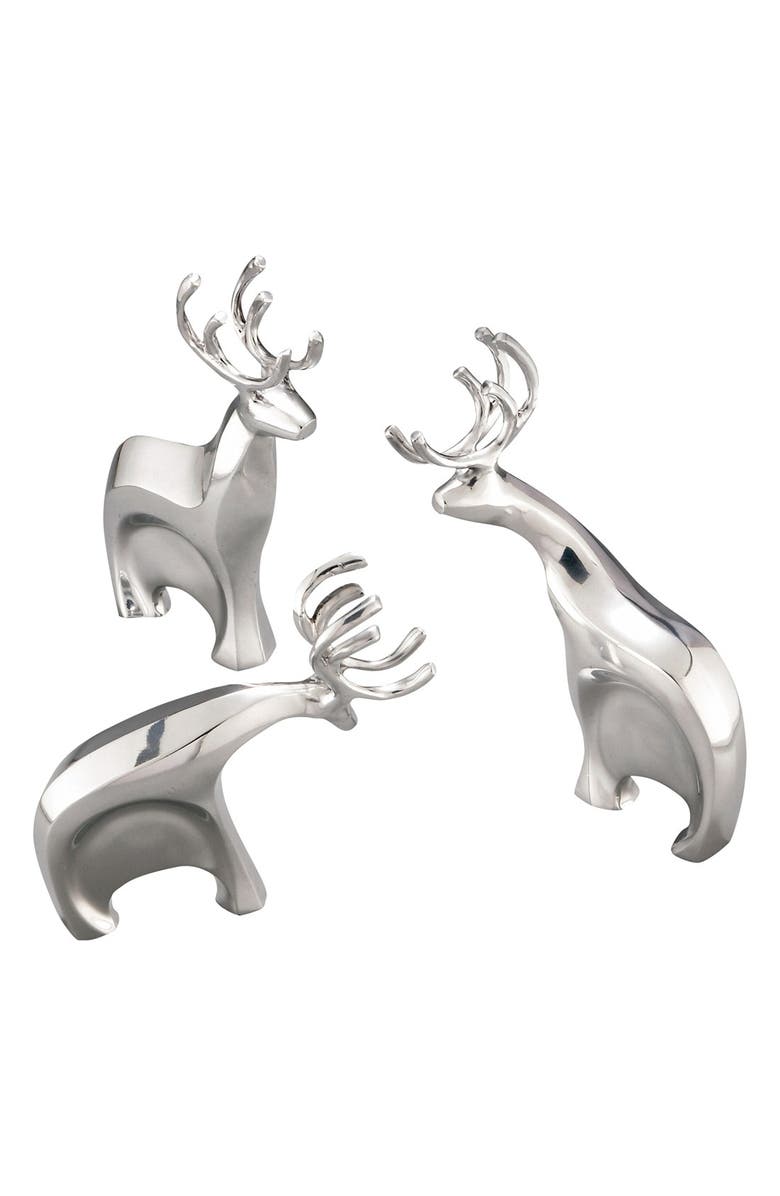 Nambé 'Blitzen' Reindeer Figurines, Main, color, Silver