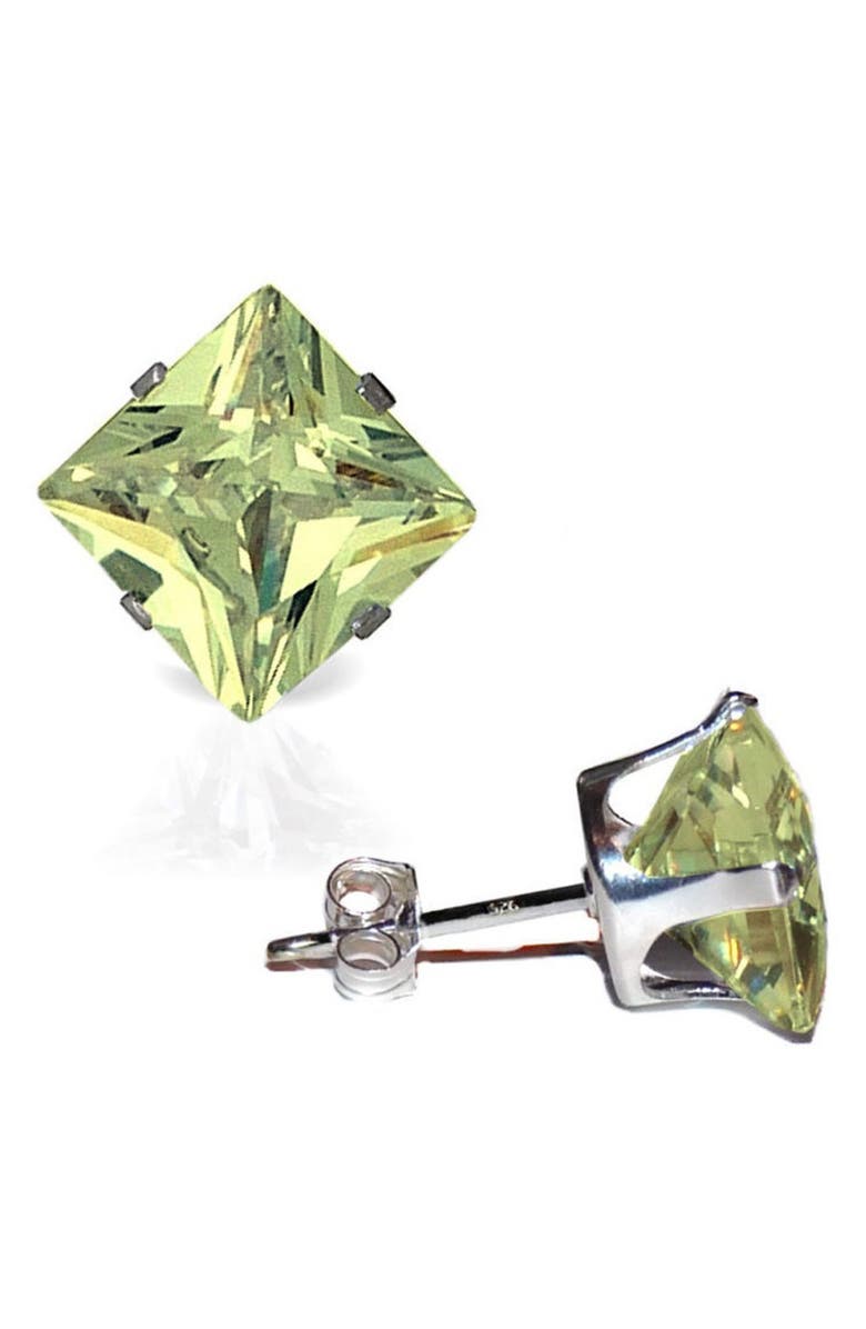 A&M Square Cubic Zirconia Birthstone Stud Earrings, Main, color, Peridot