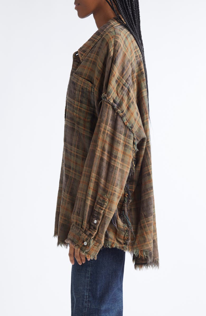 R13 Shredded Seam Drop Neck Plaid Flannel Button-Up Shirt, Alternate, color, Teal / Navy / Yellow Plaid