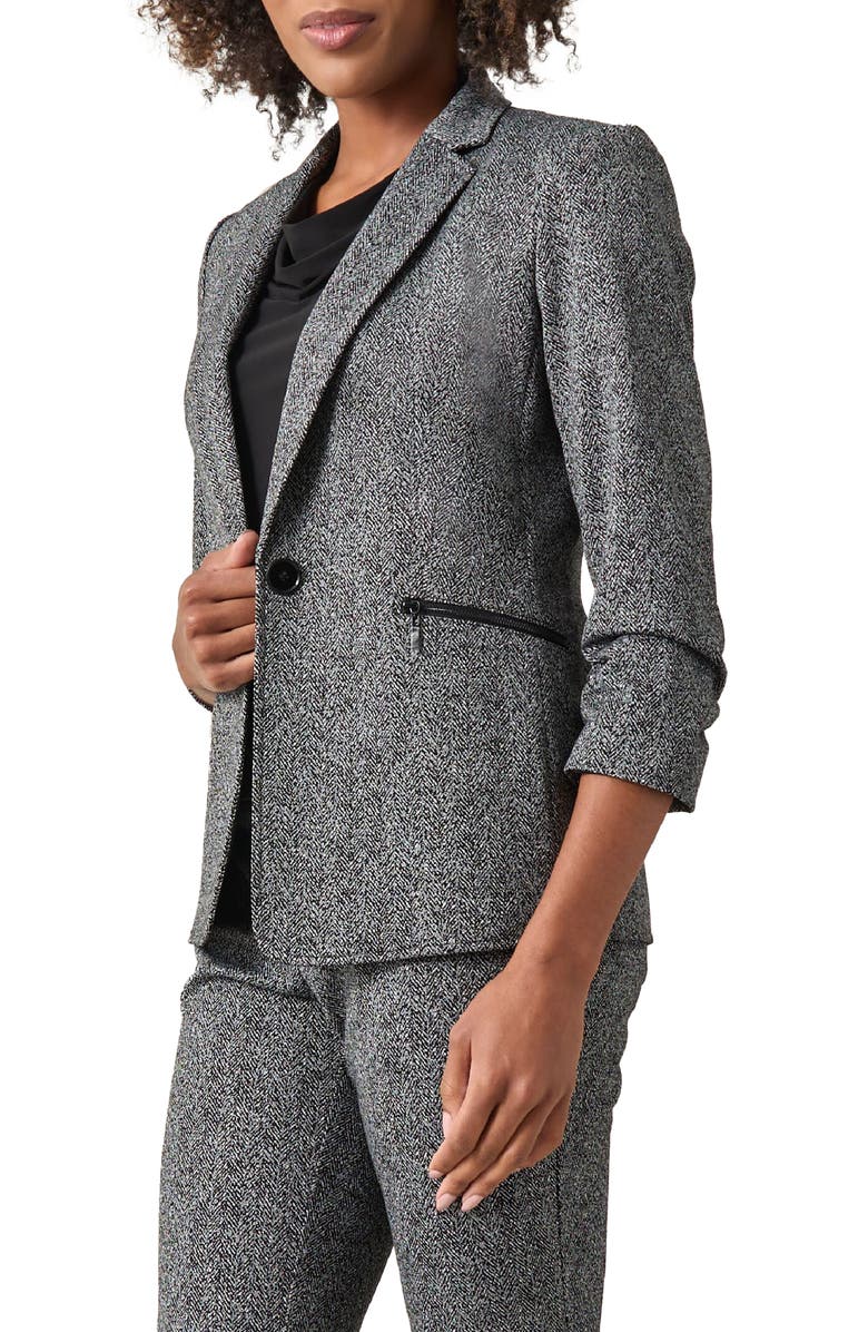 KASPER Ruched Sleeve Herringbone Jacket, Alternate, color, 