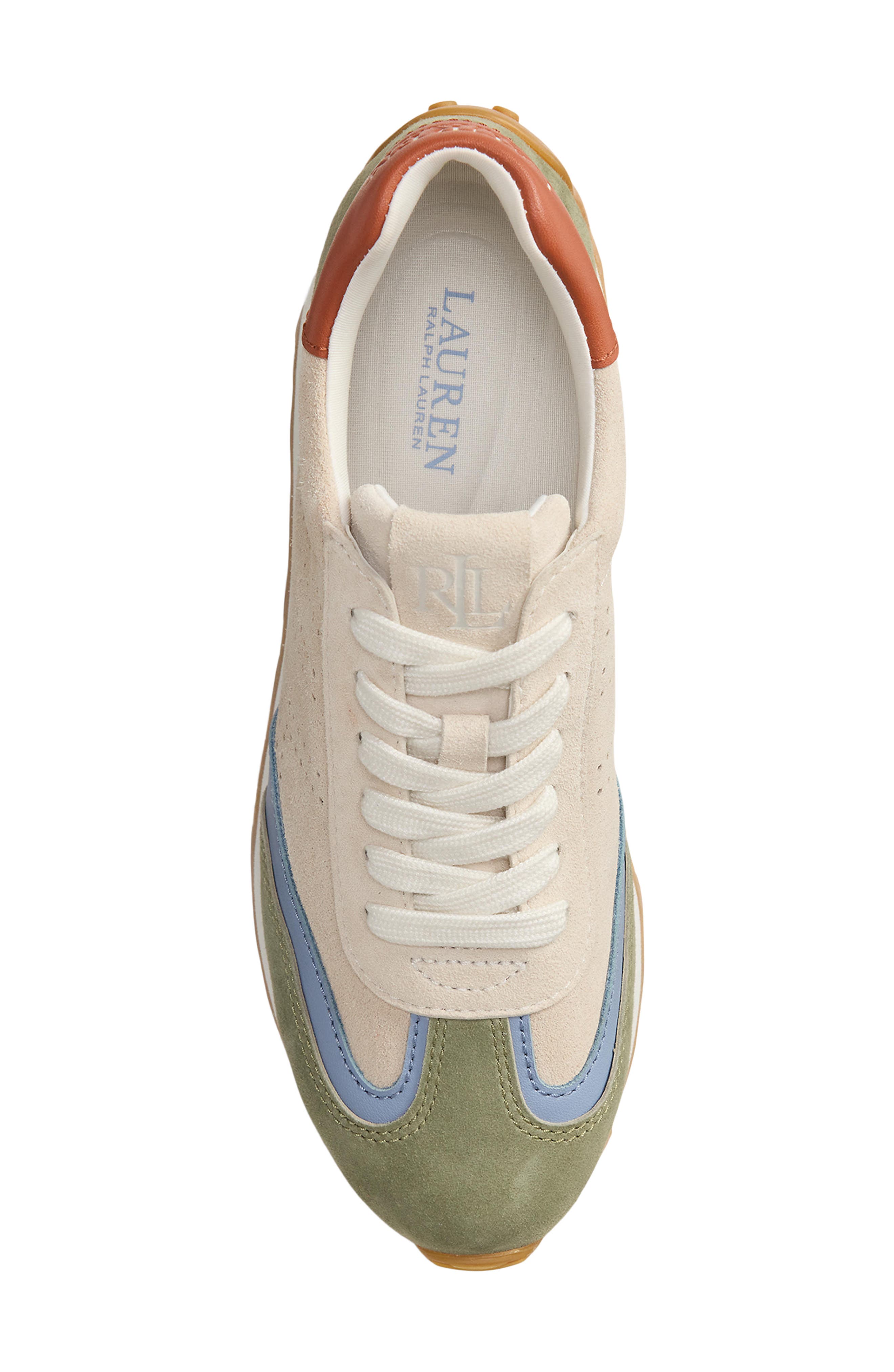 Ralph Lauren Dani Perforated Lace-Up Sneaker, Alternate, color, Explorer Sand/Green/Blue