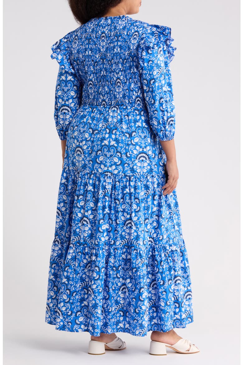 Lulu Floral Brighton Smocked Maxi Dress, Alternate, color, LIGHT-BLUE-WHITE