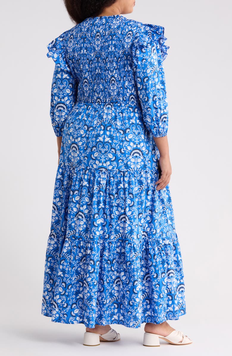 SUGARLIPS Lulu Floral Brighton Smocked Maxi Dress, Alternate, color, Light-Blue-White