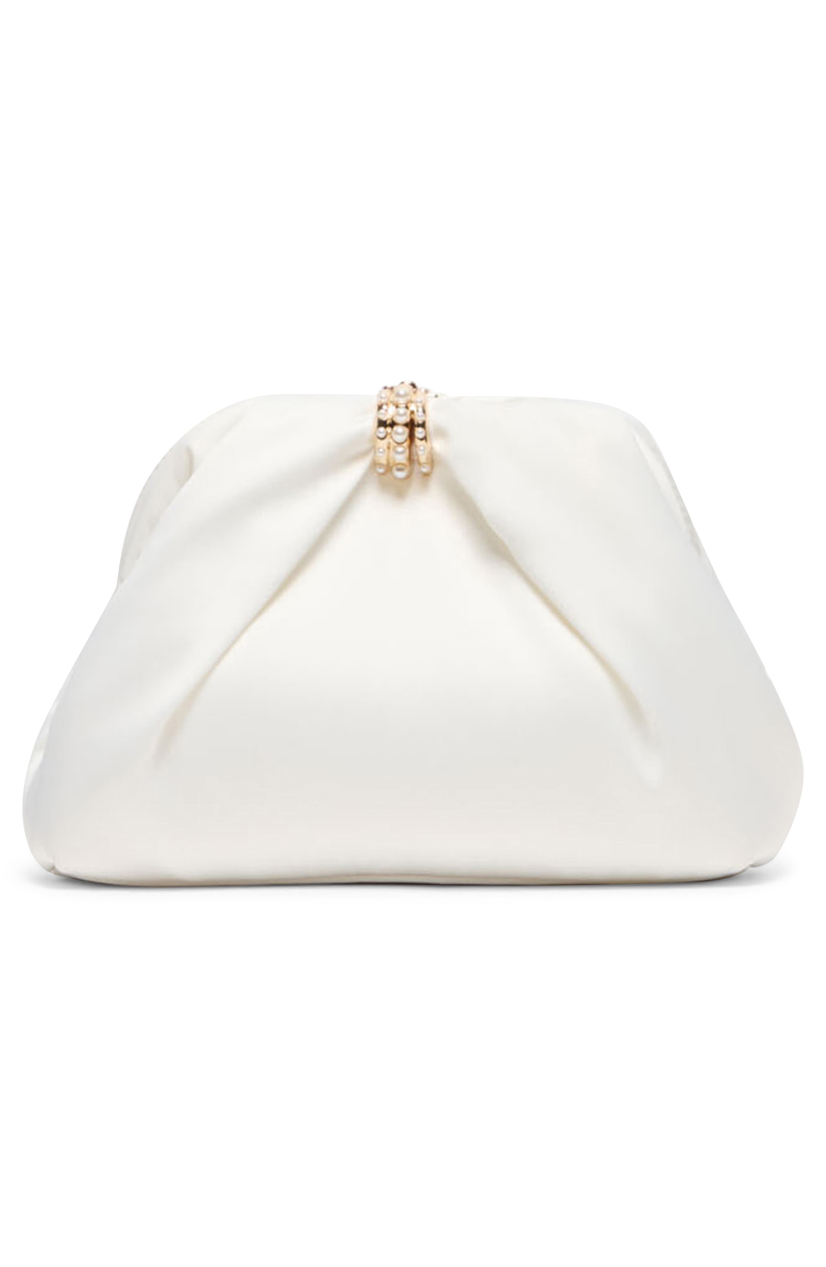Gleam Satin Clutch, Alternate, color, WHITE