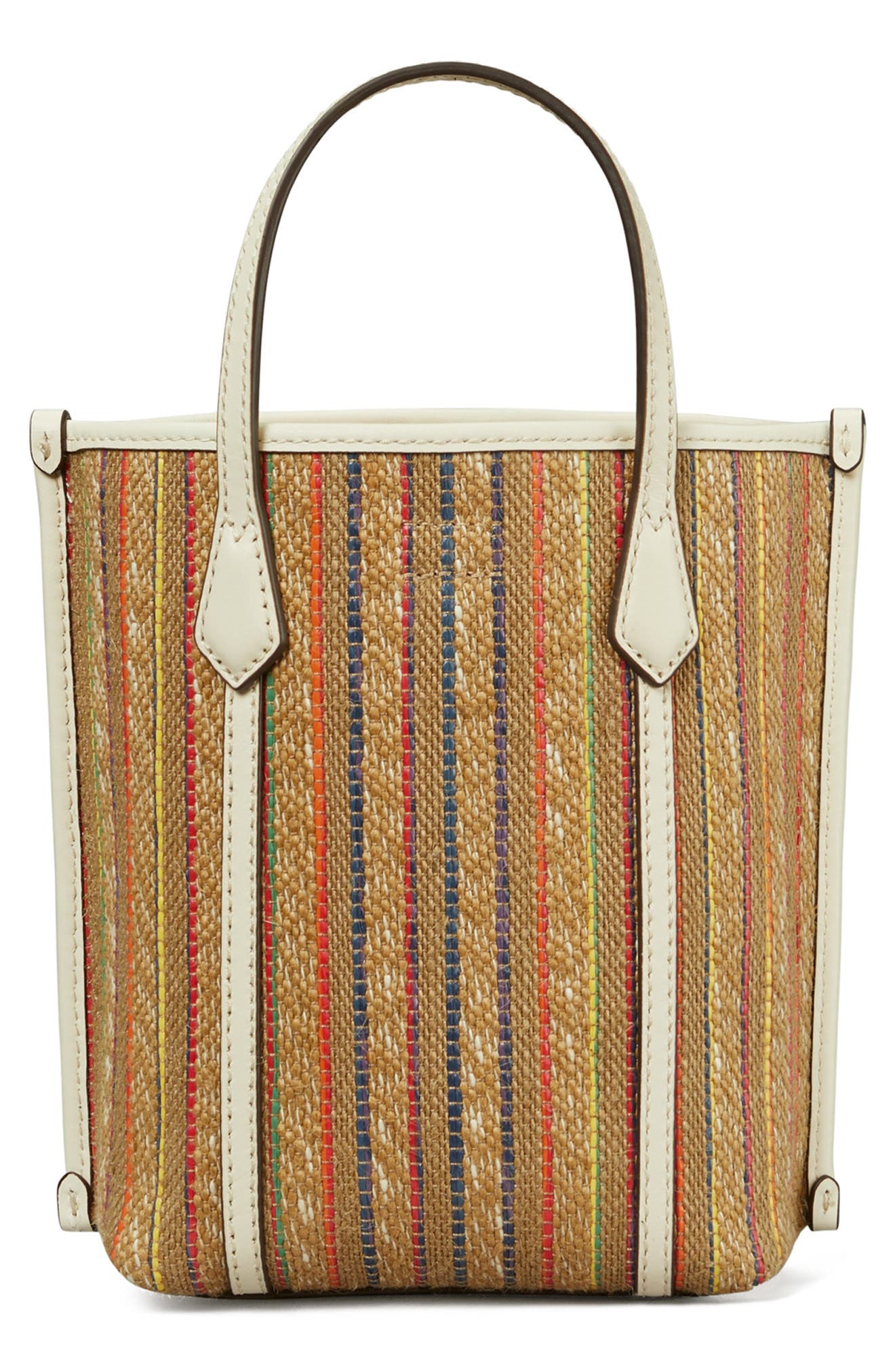 Tory Burch Mini Perry Stripe Raffia Tote, Alternate, color, 