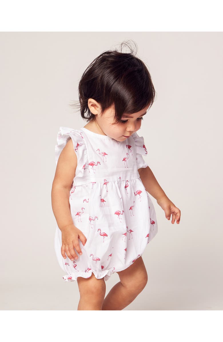 Petite Plume Ruffle Trim Cotton Blend One-Piece Pajamas, Alternate, color, White