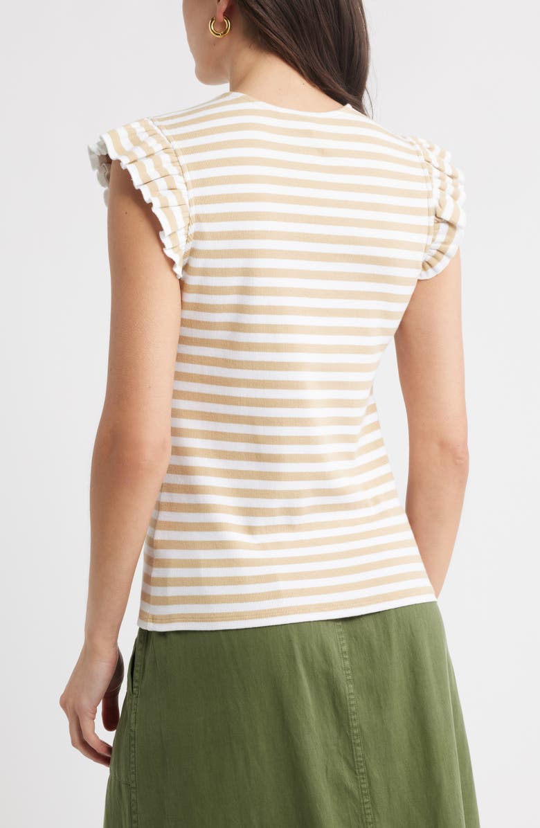Caslon<sup>®</sup> Stripe Ruffled Knit Top, Alternate, color, Tan Shore- White Tess Stripe