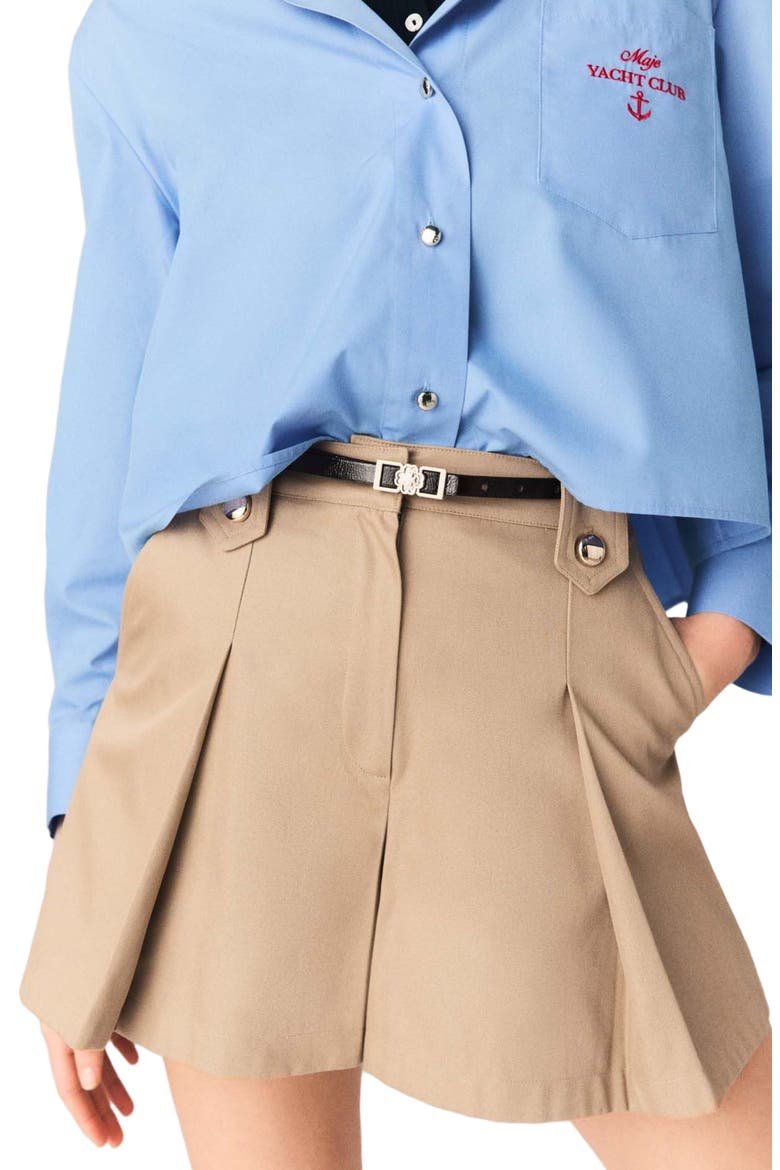 Pleated cotton shorts, Alternate, color, Mastic beige